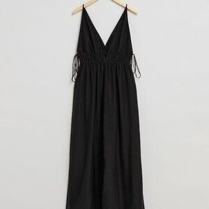 &Other stories cotton silk Tie-Detailed V-Cut Maxi Dress Small